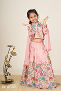 The Nesavu Girls Lehenga Choli Floral tissue silk lehenga choli for girls with full-sleeve top Nesavu 24 (5Y) / Pink GL811A-24 Nesavu pink girls lehenga choli set in tissue silk with floral print and sequin detailing