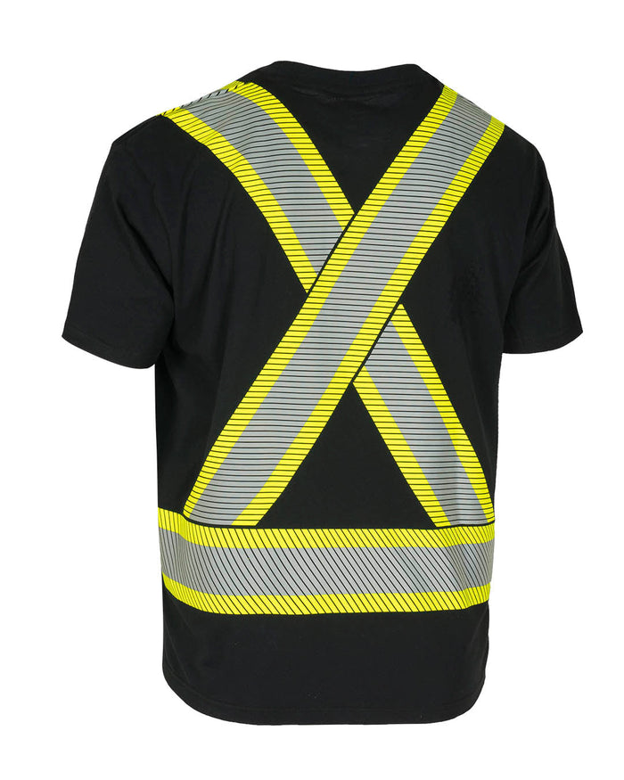 Forcefield Athletic Fit Hi Vis Crew Neck 100% Cotton Short Sleeve Safety Tee Shirt with Segmented Reflective Tape
