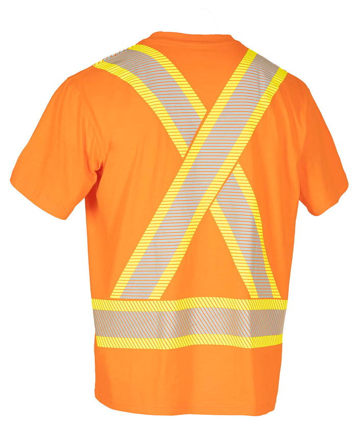 Forcefield Athletic Fit Hi Vis Crew Neck 100% Cotton Short Sleeve Safety Tee Shirt with Segmented Reflective Tape