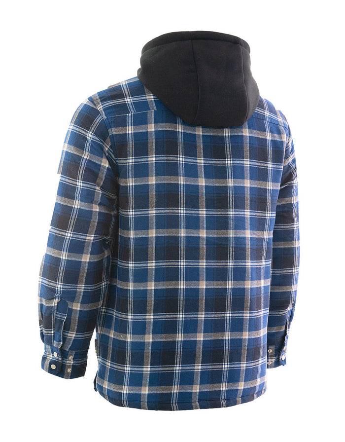 Forcefield Blue Hooded Plaid Quilt-Lined Flannel Shirt Jacket