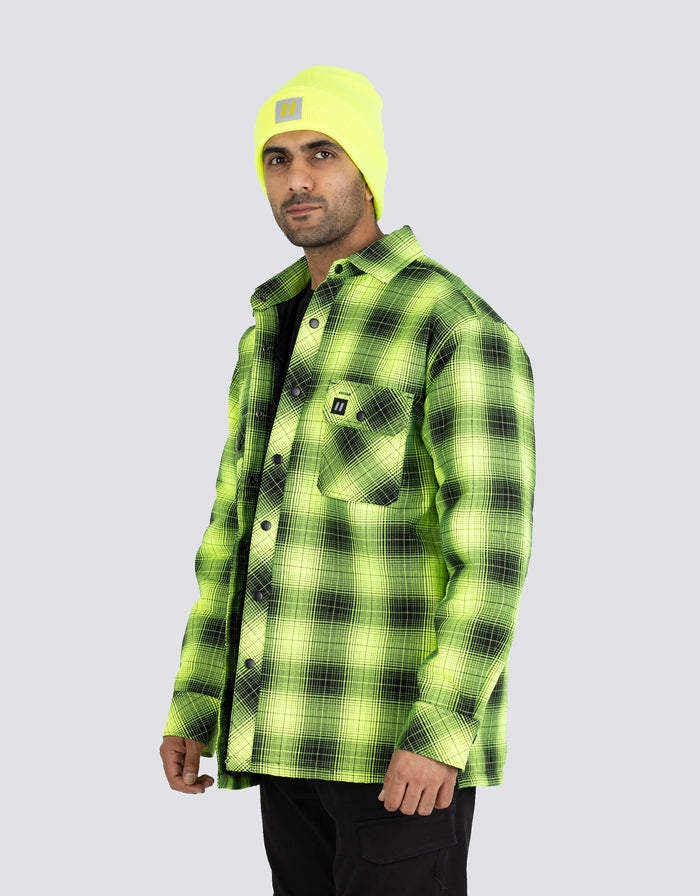 Forcefield Hi Vis Black Shadow Plaid Quilted Flannel Shirt Jacket