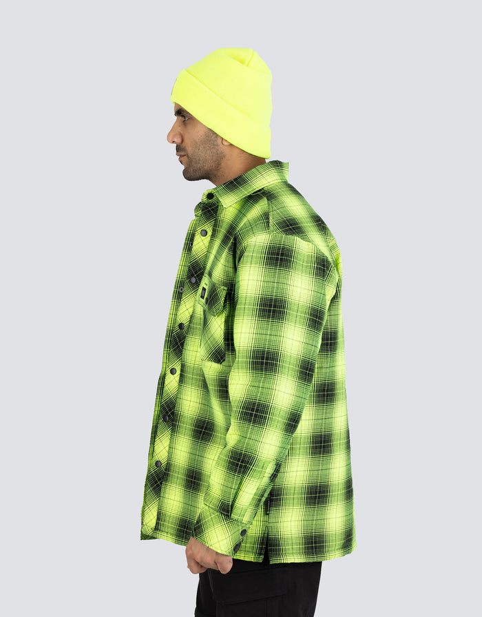 Forcefield Hi Vis Black Shadow Plaid Quilted Flannel Shirt Jacket