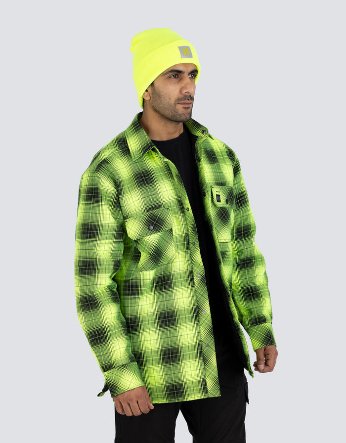 Forcefield Hi Vis Black Shadow Plaid Quilted Flannel Shirt Jacket