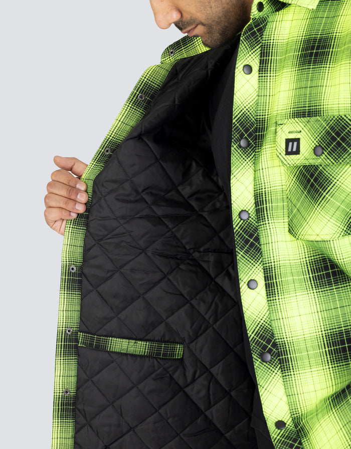 Forcefield Hi Vis Black Shadow Plaid Quilted Flannel Shirt Jacket