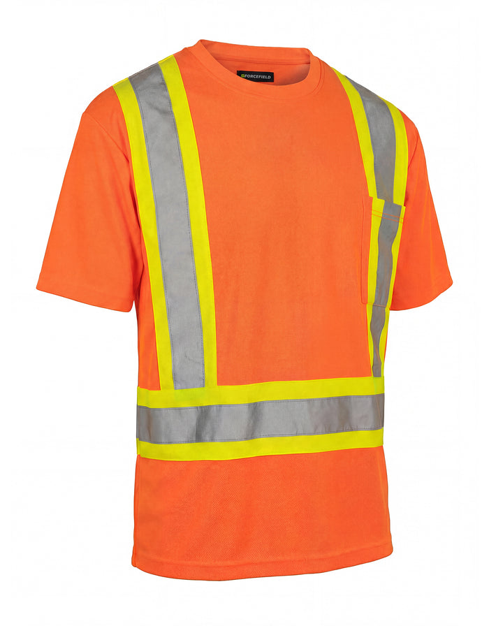 Forcefield Hi Vis Crew Neck Short Sleeve Safety Tee Shirt with Chest Pocket