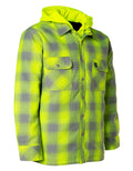 Forcefield Hi Vis Grey Shadow Plaid Hooded Quilt-Lined Flannel Shirt Jacket