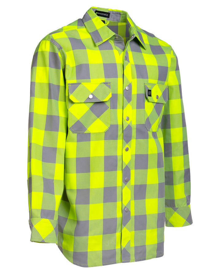 Forcefield Hi Vis Lime Buffalo Plaid Unlined Flannel Shirt