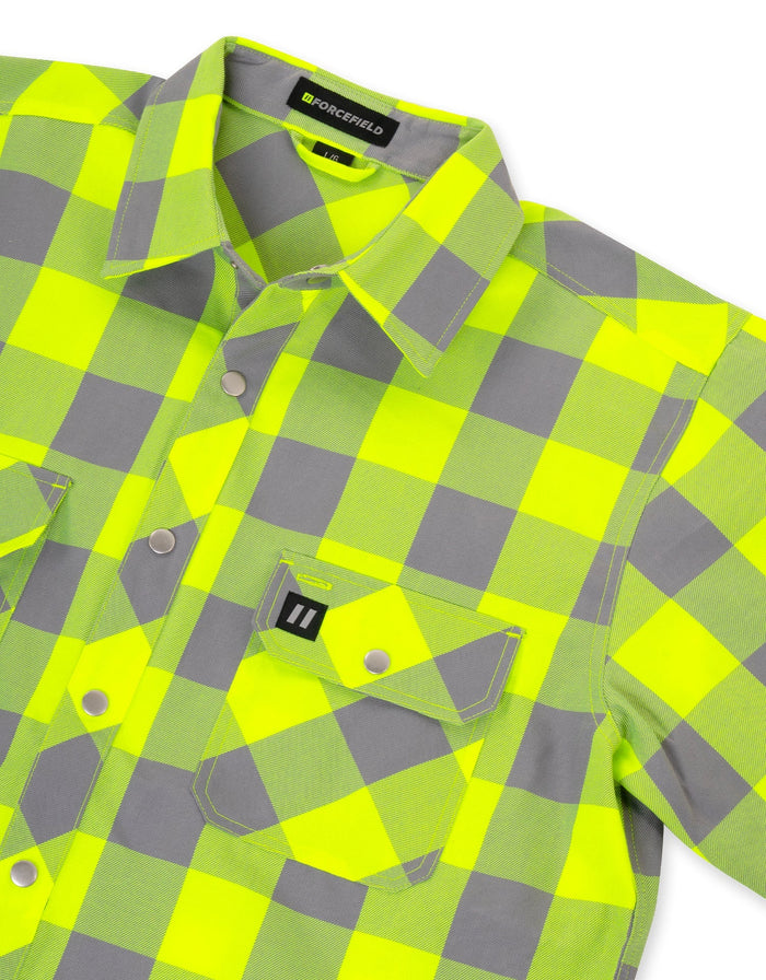 Forcefield Hi Vis Lime Buffalo Plaid Unlined Flannel Shirt