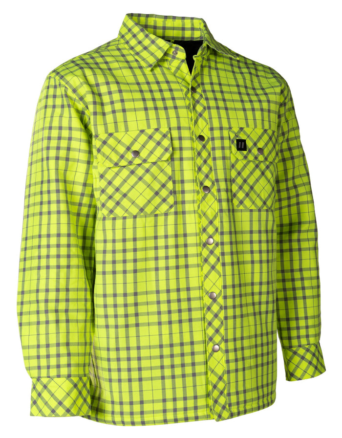Forcefield Hi Vis Lime/Sliver Micro Plaid Quilted Flannel Shirt Jacket