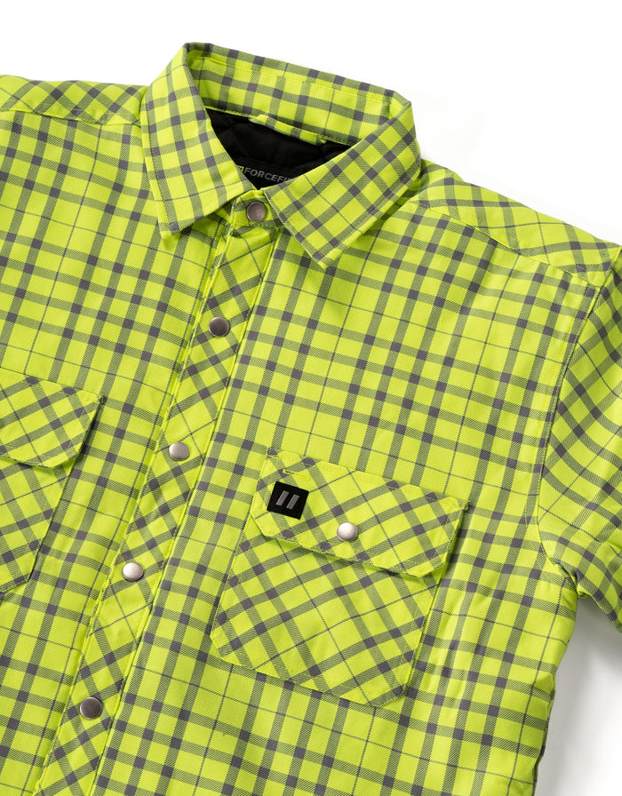 Forcefield Hi Vis Lime/Sliver Micro Plaid Quilted Flannel Shirt Jacket