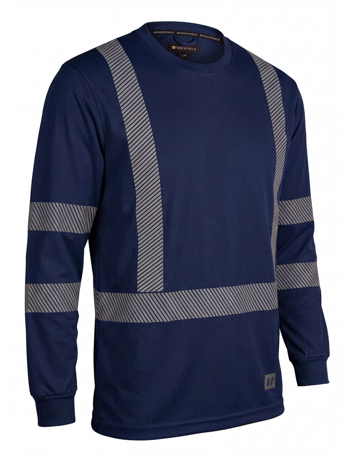 Forcefield Hi Vis Navy Crewneck Long Sleeve Ultrasoft Technical Tee