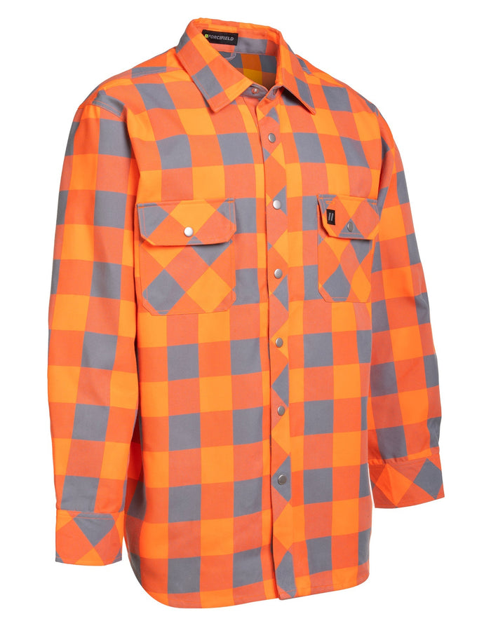 Forcefield Hi Vis Orange Buffalo Plaid Unlined Flannel Shirt
