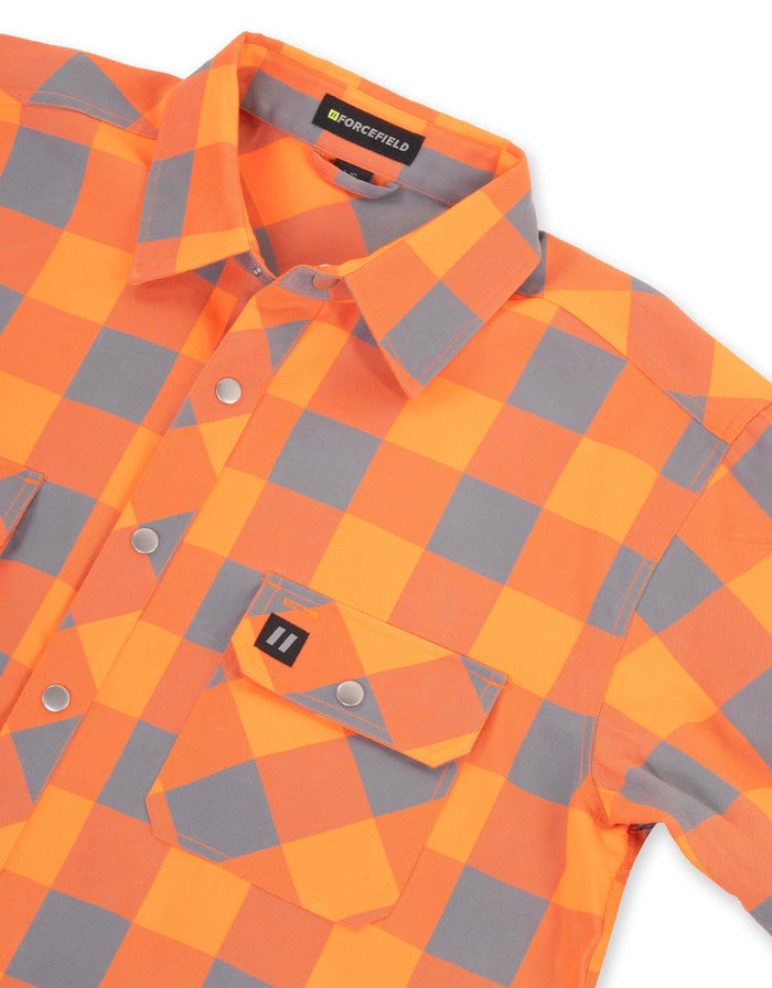 Forcefield Hi Vis Orange Buffalo Plaid Unlined Flannel Shirt