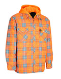 Forcefield Hi Vis Orange Hooded Plaid Quilt-Lined Flannel Shirt Jacket