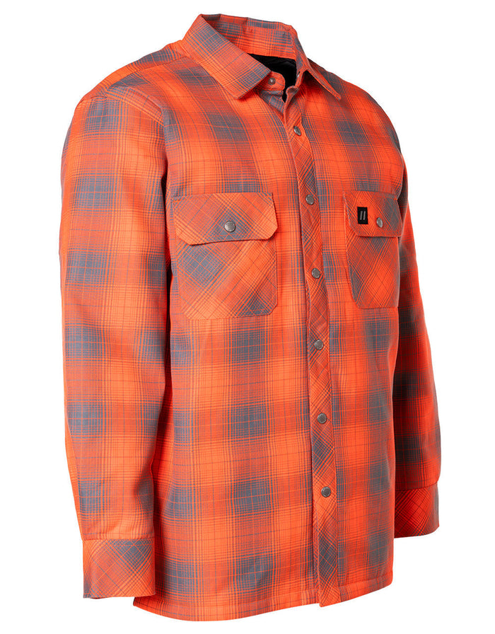 Forcefield Hi Vis Orange Shadow Plaid Quilted Flannel Shirt Jacket