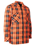 Forcefield Hi Vis Orange Tartan Plaid Quilted Flannel Shirt Jacket with Front Zip