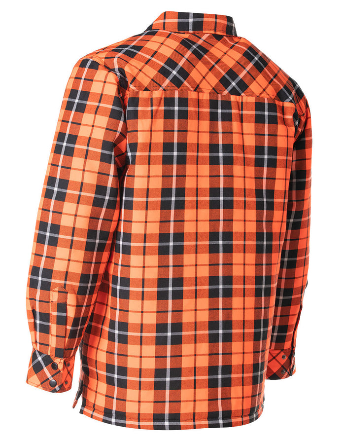 Forcefield Hi Vis Orange Tartan Plaid Quilted Flannel Shirt Jacket with Front Zip