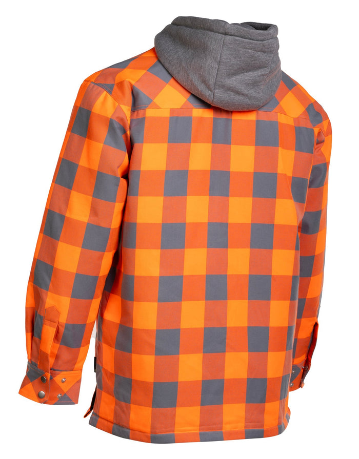 Forcefield Hi Vis Orange/Silver Buffalo Plaid Hooded Quilt-Lined Flannel Shirt Jacket