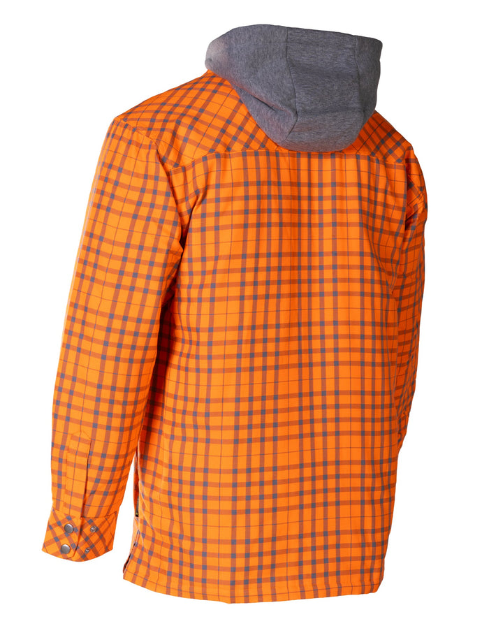 Forcefield Hi Vis Orange/Silver Micro Plaid Hooded Quilt-Lined Flannel Shirt Jacket