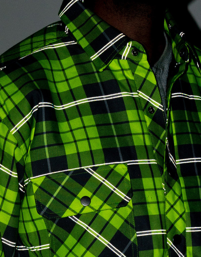 Forcefield Hi Vis Plaid Unlined Flannel Shirt Jacket with Reflective Striping