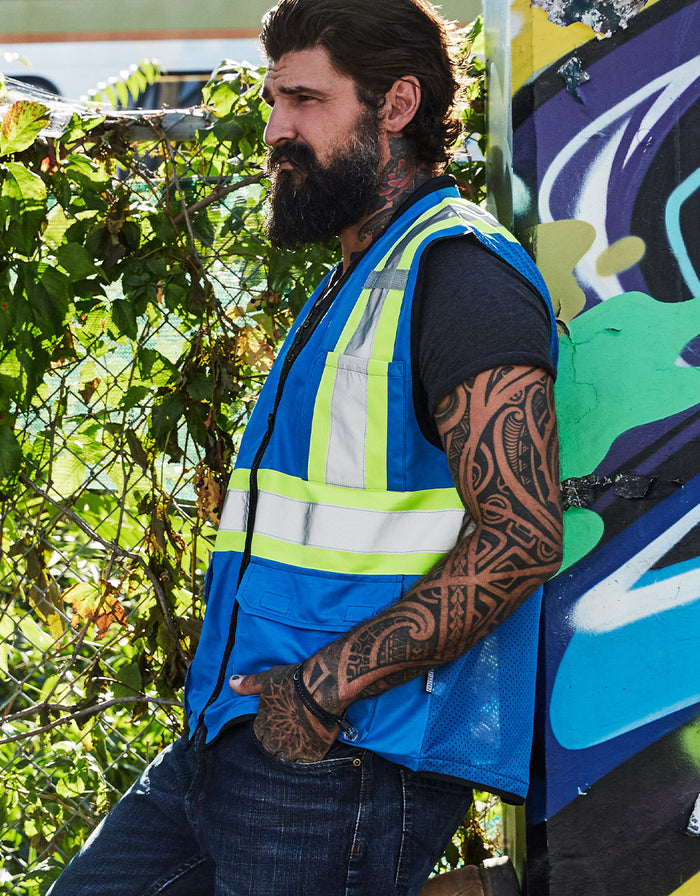 Forcefield Hi Vis Traffic Safety Vest with Zipper Front, Tricot Polyester