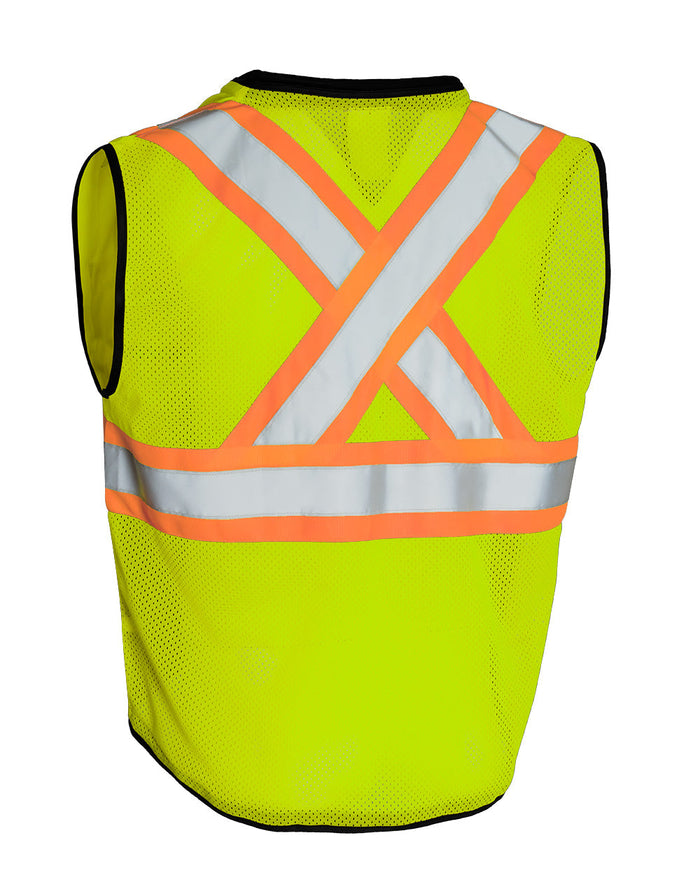 Forcefield Hi Vis Traffic Safety Vest with Zipper Front, Tricot Polyester
