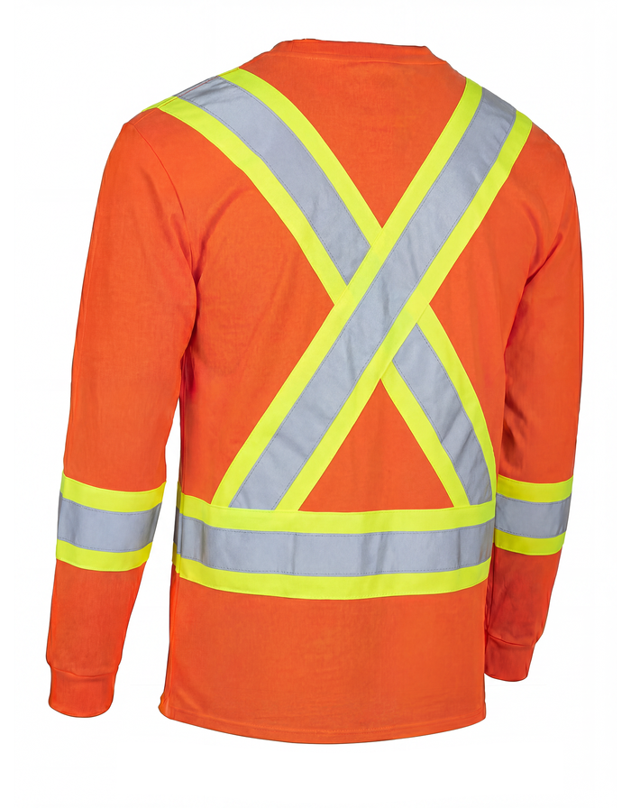 Forcefield Ultracool Orange Poly/Cotton Crewneck Long Sleeve Safety T-Shirt with Chest Pocket
