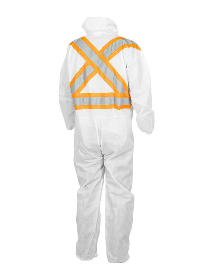 Forcefield White Disposable SMS Coverall with Hood and Reflective Tape