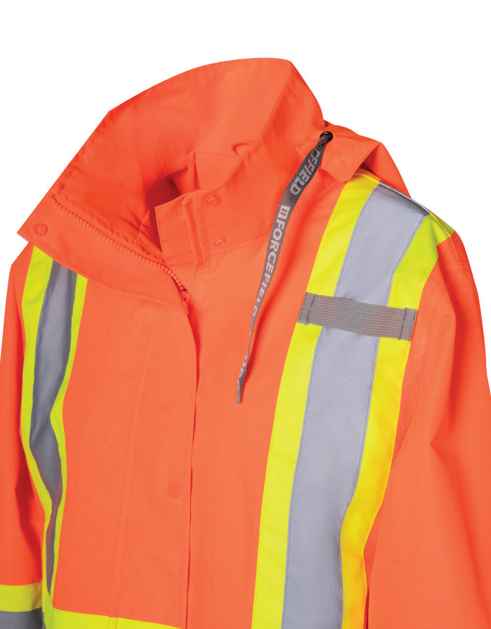 Forcefield Women's Hi Vis Safety Rain Jacket with Snap-Off Hood