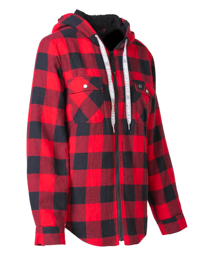 Forcefield Women's Hooded Sherpa-Lined Buffalo Plaid Flannel Shirt jacket