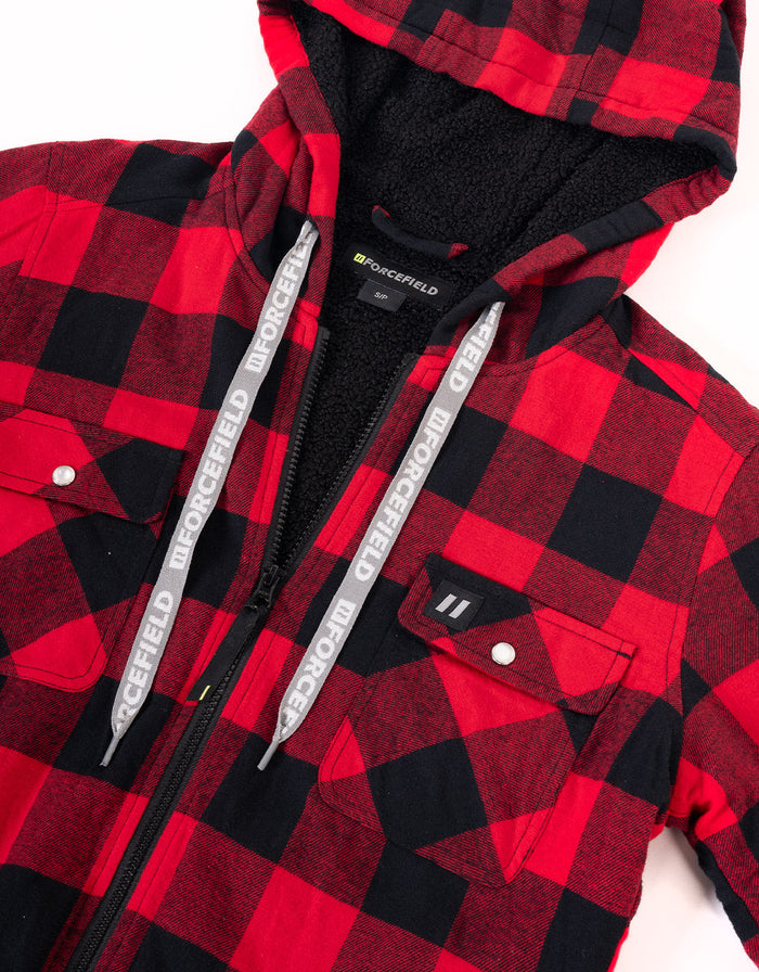 Forcefield Women's Hooded Sherpa-Lined Buffalo Plaid Flannel Shirt jacket