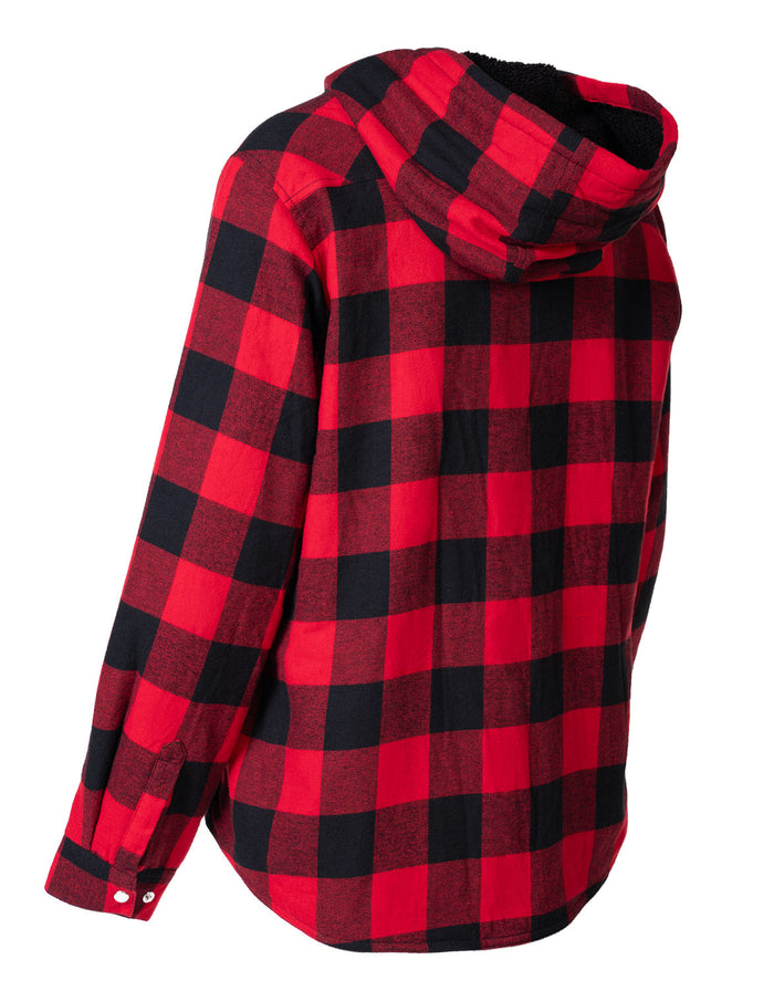 Forcefield Women's Hooded Sherpa-Lined Buffalo Plaid Flannel Shirt jacket