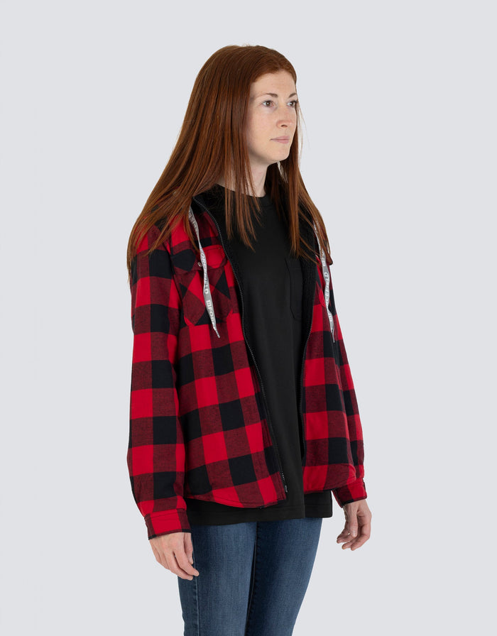 Forcefield Women's Hooded Sherpa-Lined Buffalo Plaid Flannel Shirt jacket