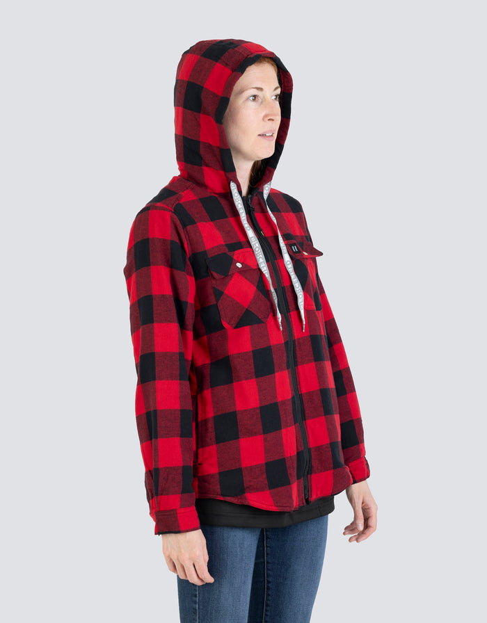 Forcefield Women's Hooded Sherpa-Lined Buffalo Plaid Flannel Shirt jacket
