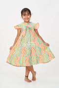 The Nesavu Girls Cotton Frock Frocks Kidswear in Modal Silk with Multicolor Zigzag Digital Print and Tiered Design for Girls Nesavu 18 (2Y) / Green GFC1693A-18 Frocks Kidswear Girls Modal Silk Multicolor Zigzag Digital Print Tiered Flair | The Nesavu