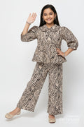 The Nesavu Girls Co-Ord Sets Girls Animal Print Co-Ord Set for Festive Wear and Fashion Outings Nesavu 22 (4Y) / Black GPS908A-22 Nesavu girls animal print co-ord set balloon sleeves peplum top festive outings