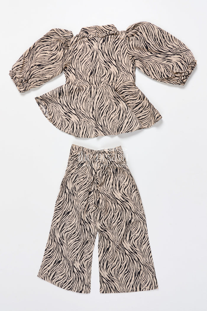 The Nesavu Girls Co-Ord Sets Girls Animal Print Co-Ord Set for Festive Wear and Fashion Outings Nesavu Nesavu girls animal print co-ord set balloon sleeves peplum top festive outings