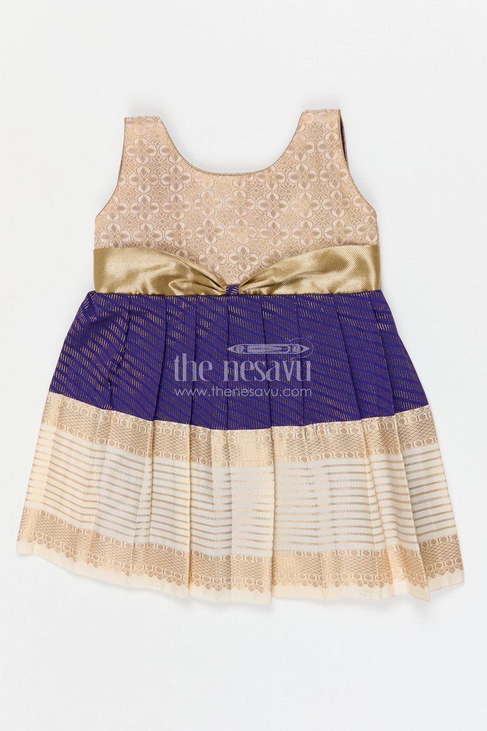 The Nesavu Girls Kanchi Silk Frock Girls Arani Silk Frock for Weddings and Festive Occasions Nesavu 10 (NB) / Blue / Style 1 KSF028CA-10 Nesavu Girls Semi Arani Kanchivaram Silk Frock For Weddings Receptions And Festive Celebrations