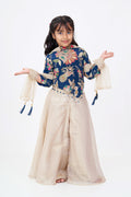 The Nesavu Girls Sharara / Plazo Set Girls Beige Jumpsuit Womens Style in Organza with Designer Embroidery and Half Sleeve Top Nesavu 24 (5Y) / Blue GPS565A-24 Nesavu Girls Beige Jumpsuit Womens Ethnic Style Embroidered Navy Top Organza