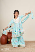 The Nesavu Girls blue cotton sharara set with tassels and embroidery  festive ethnic outfit Nesavu 16 (1Y) / Blue GPS848A-16 Nesavu blue cotton block print sharara set tassels  casual ethnic wear girls