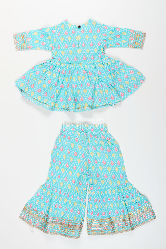 The Nesavu Girls blue cotton sharara set with tassels and embroidery  festive ethnic outfit Nesavu Nesavu blue cotton block print sharara set tassels  casual ethnic wear girls