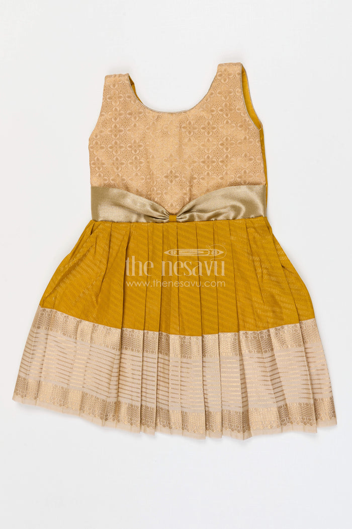 The Nesavu Girls Kanchi Silk Frock Girls Bridal Silk Frock for Wedding Ceremonies Nesavu 10 (NB) / Yellow / Style 1 KSF028DA-10 Nesavu Girls Bridal Kanchivaram Silk Frock For Weddings Receptions And Festive Celebrations