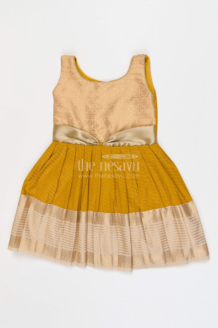 The Nesavu Girls Kanchi Silk Frock Girls Bridal Silk Frock for Wedding Ceremonies Nesavu 10 (NB) / Yellow / Style 2 KSF028DB-10 Nesavu Girls Bridal Kanchivaram Silk Frock For Weddings Receptions And Festive Celebrations