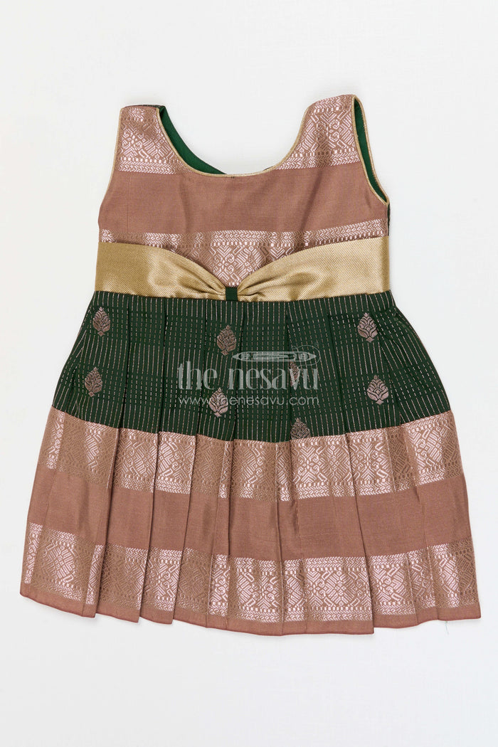 The Nesavu Girls Kanchi Silk Frock Girls Bridal Silk Frock for Weddings and Receptions Nesavu 10 (NB) / Green / Style 4 KSF022CD-10 Nesavu Girls Semi Bridal Silk Kanchivaram Frock For Weddings Receptions And Festive Occasions