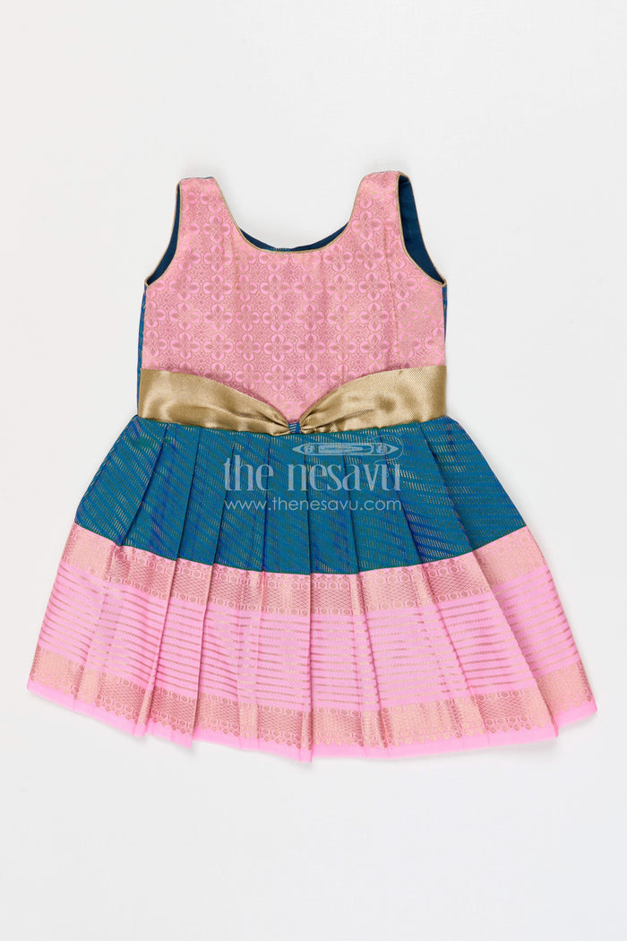The Nesavu Girls Kanchi Silk Frock Girls Bridesmaid Silk Frock for Wedding Celebrations Nesavu 10 (NB) / Pink / Style 1 KSF028BA-10 Nesavu Girls Bridesmaid Kanchivaram Silk Frock For Weddings Receptions And Festive Functions
