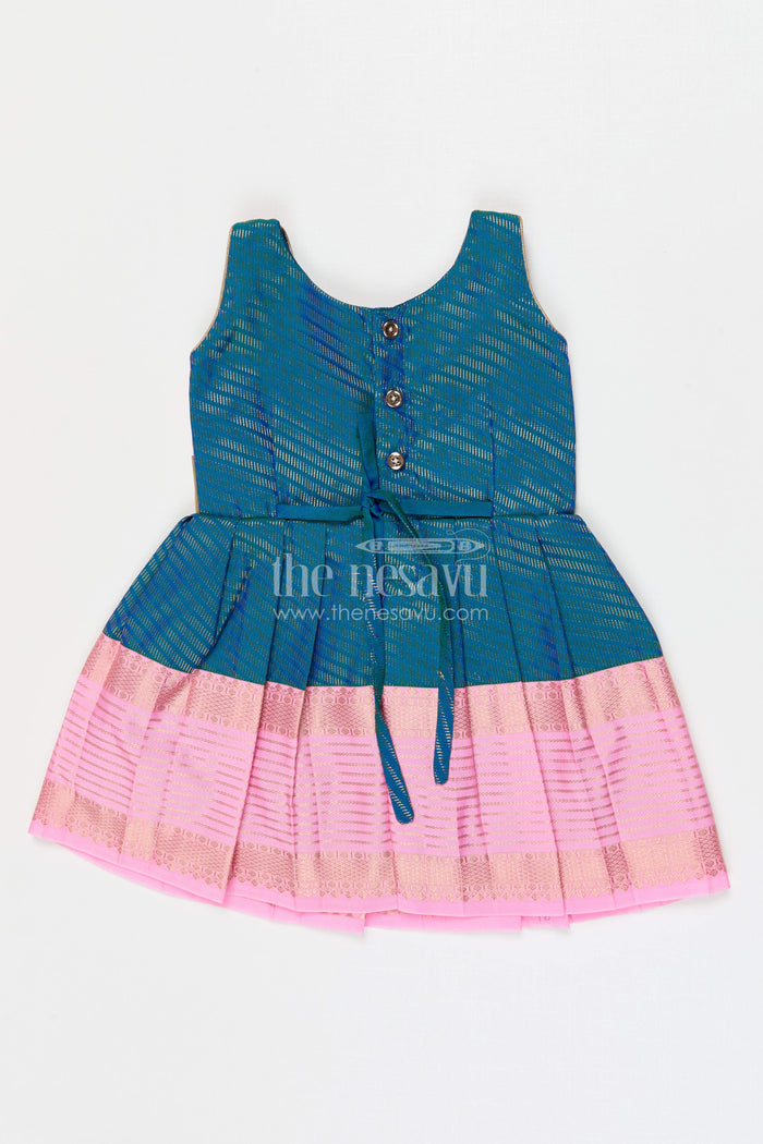 The Nesavu Girls Kanchi Silk Frock Girls Bridesmaid Silk Frock for Wedding Celebrations Nesavu Nesavu Girls Bridesmaid Kanchivaram Silk Frock For Weddings Receptions And Festive Functions
