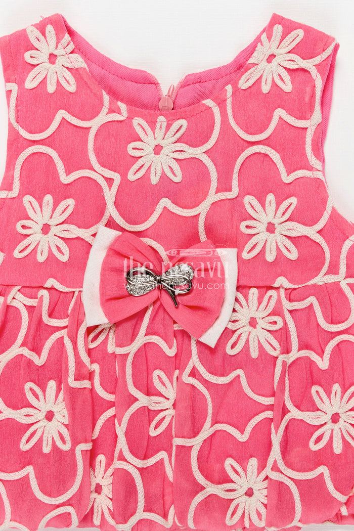 The Nesavu Girls Casual Set Girls Casual Dresses Online Pink Embroidered Cotton Top with White Pants and Cute Bow Accents Nesavu Nesavu Girls Casual Dresses Online Pink Embroidered Cotton Top Matching White Pants Bow Details