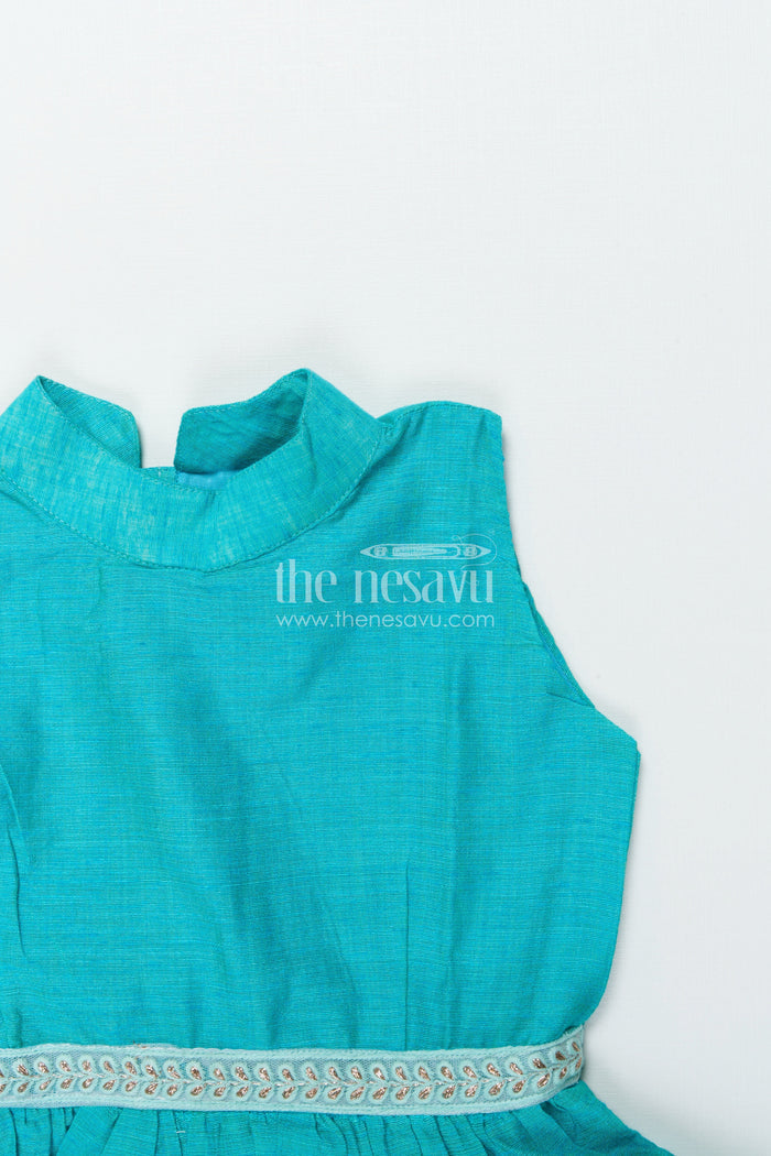 The Nesavu Girls Chanderi Frock Girls Chanderi Cotton Frock for Festivals and School Ethnic Day Nesavu Nesavu girls traditional chanderi frock blue ethnic school functions family events