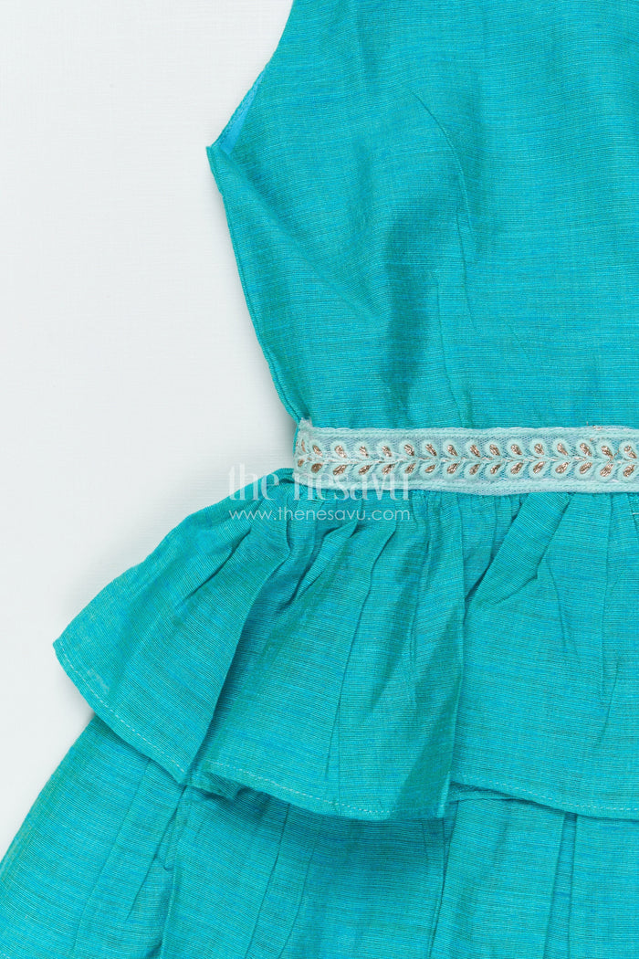 The Nesavu Girls Chanderi Frock Girls Chanderi Cotton Frock for Festivals and School Ethnic Day Nesavu Nesavu girls traditional chanderi frock blue ethnic school functions family events