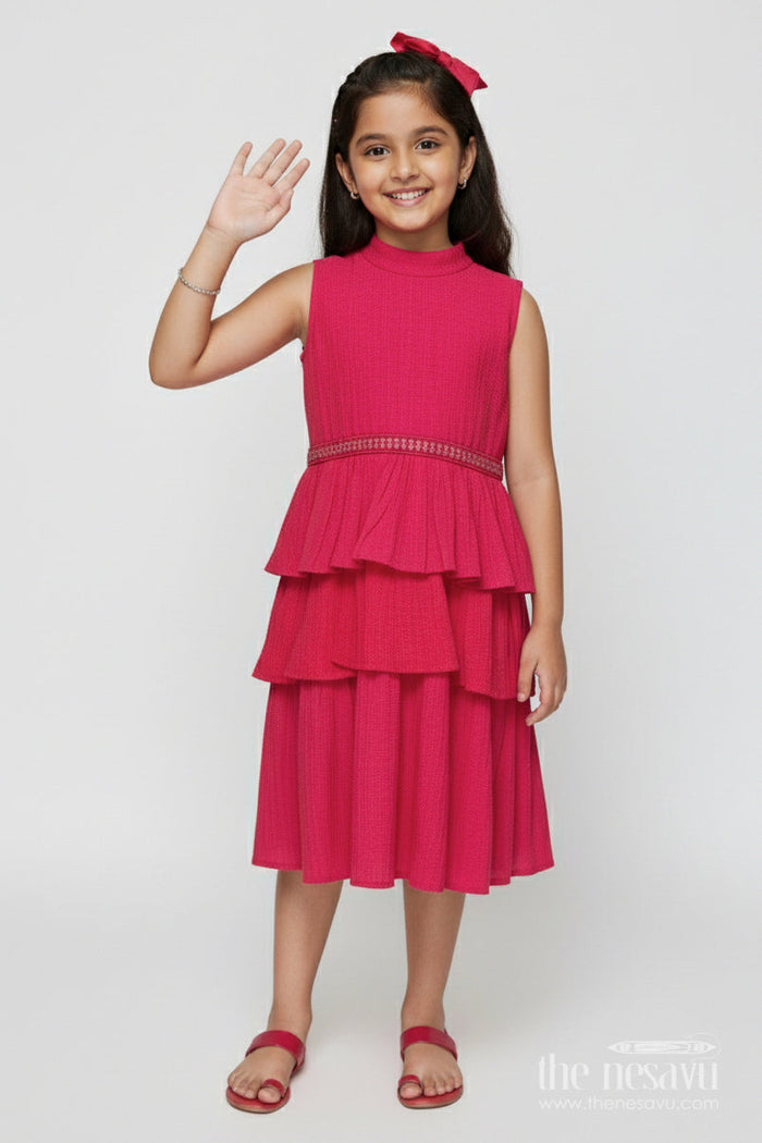 The Nesavu Girls Chanderi Frock Girls Chanderi Frock for Birthdays and Ethnic Celebrations Nesavu 18 (2Y) / Pink GFC2011B-18 Nesavu girls pink chanderi frock birthday celebrations traditional functions